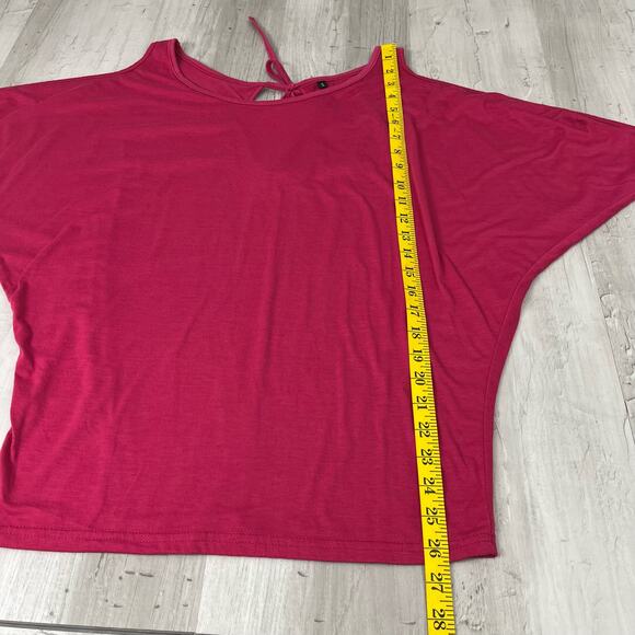 Short Sleeve Pink Dolman Sleeve Cold Shoulder Tie Back Key Hole Scoop Neck Small - Picture 11 of 11